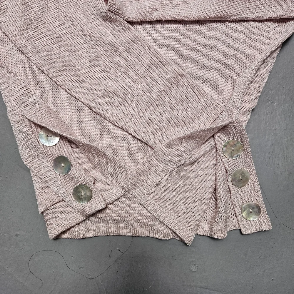 Vintage Barbara Katz Feather Pink Sz M Lenin Blend Knit Bliuse Shell Button - Picture 15 of 16